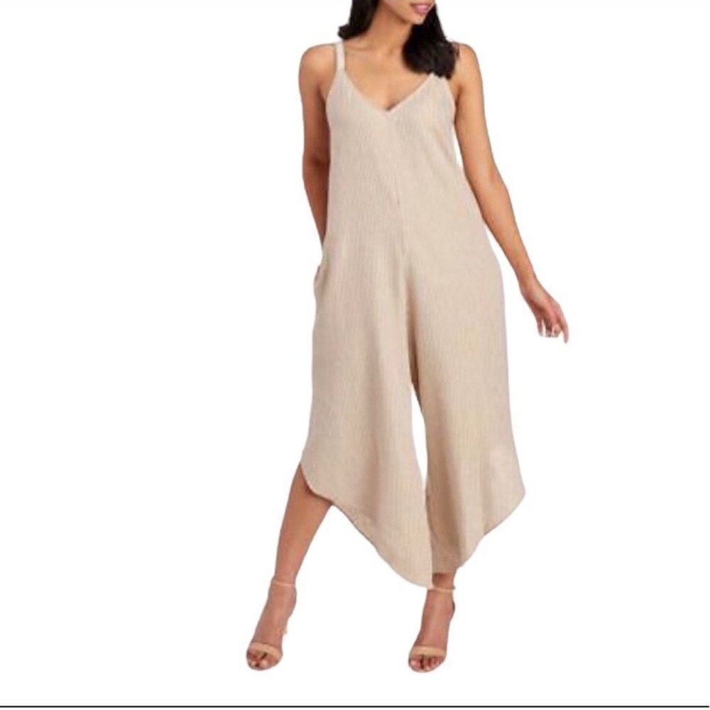 Everlily XL linen blend gold striped jumpsuit